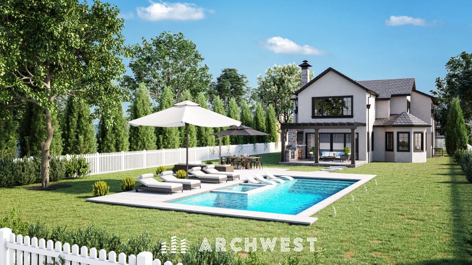 18. 3D Render of Rear Side a Single Family House, New Jersey